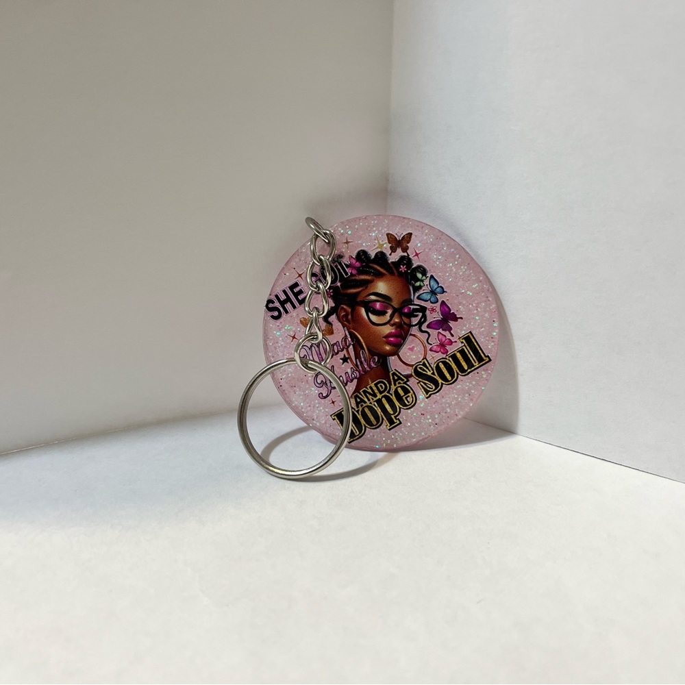 Pink Glitter Keychain with Inspirational Design